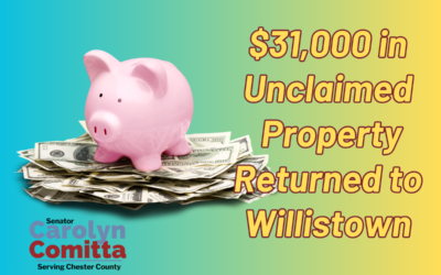 Comitta, Shusterman, Treasurer Garrity Return More Than $31,000 in Unclaimed Property to Willistown Township